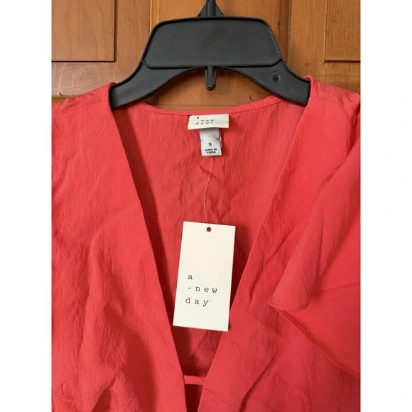 Women's A New Day Coral Maxi Dress Ruffle Sleeves Size Small NWT Summer Dress - Picture 5 of 10